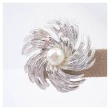 Monet Pearl Center Burst Clip-On Earrings - Silver Tone Monet Pearl Center Burst Clip-On Earrings - Silver Tone