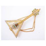 Guitar Pendant Necklace - Gold-Tone Triangle with Turquoise Cabochons Guitar Pendant Necklace - Gold-Tone Triangle with Turquoise Cabochons