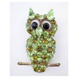 Owl Brooch - Green Rhinestones on Gold-Tone Metal Owl Brooch - Green Rhinestones on Gold-Tone Metal