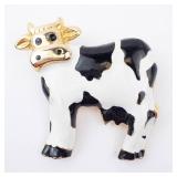Cow Enamel Brooch Pin - Black & White Body with Gold-Tone Head Cow Enamel Brooch Pin - Black & White Body with Gold-Tone Head