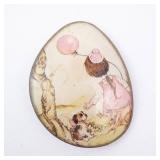 Hand-Painted Stone Brooch - Vintage Girl With Balloon & Dog Scene Hand-Painted Stone Brooch - Vintage Girl With Balloon & Dog Scene