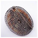 Turquoise Cabochon Brooch - Vintage Silver-Tone Filigree with Coral Bead Accents Turquoise Cabochon Brooch - Vintage Silver-Tone Filigree with Coral Bead Accents