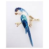 Blue Macaw Parrot Enamel Brooch - Gold Tone with Branch Accent Blue Macaw Parrot Enamel Brooch - Gold Tone with Branch Accent