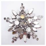 Crystal Rhinestone Brooch - Starburst Design with Clear Stones, Silver-Tone Crystal Rhinestone Brooch - Starburst Design with Clear Stones, Silver-Tone