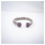 Amethyst Sterling Silver Hinge Cuff Bracelet - Twisted Rope Design Amethyst Sterling Silver Hinge Cuff Bracelet - Twisted Rope Design