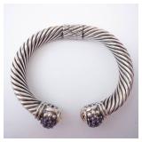 Amethyst Sterling Silver Hinge Cuff Bracelet - Twisted Rope Design Amethyst Sterling Silver Hinge Cuff Bracelet - Twisted Rope Design