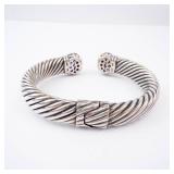 Amethyst Sterling Silver Hinge Cuff Bracelet - Twisted Rope Design Amethyst Sterling Silver Hinge Cuff Bracelet - Twisted Rope Design