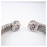 Amethyst Sterling Silver Hinge Cuff Bracelet - Twisted Rope Design Amethyst Sterling Silver Hinge Cuff Bracelet - Twisted Rope Design