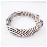 Amethyst Sterling Silver Hinge Cuff Bracelet - Twisted Rope Design Amethyst Sterling Silver Hinge Cuff Bracelet - Twisted Rope Design