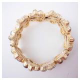 Bracelet - Gold-Tone Multi-Gem Cluster with Red Crystals, Gray Pearls Bracelet - Gold-Tone Multi-Gem Cluster with Red Crystals, Gray Pearls