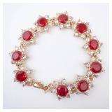 Bracelet - Gold-Tone Red Stone with Clear Crystals & Starburst Links Bracelet - Gold-Tone Red Stone with Clear Crystals & Starburst Links