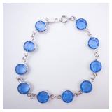 Bracelet - Blue Glass Round Crystals in Silver-Tone Bezel Settings Bracelet - Blue Glass Round Crystals in Silver-Tone Bezel Settings