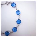 Bracelet - Blue Glass Round Crystals in Silver-Tone Bezel Settings Bracelet - Blue Glass Round Crystals in Silver-Tone Bezel Settings