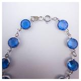 Bracelet - Blue Glass Round Crystals in Silver-Tone Bezel Settings Bracelet - Blue Glass Round Crystals in Silver-Tone Bezel Settings