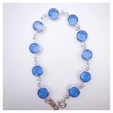 Bracelet - Blue Glass Round Crystals in Silver-Tone Bezel Settings Bracelet - Blue Glass Round Crystals in Silver-Tone Bezel Settings
