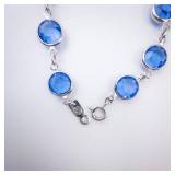 Bracelet - Blue Glass Round Crystals in Silver-Tone Bezel Settings Bracelet - Blue Glass Round Crystals in Silver-Tone Bezel Settings
