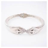 Spoon Cuff Bracelet Silver Plate - England Marked Floral End Caps Open Cuff Spoon Cuff Bracelet Silver Plate - England Marked Floral End Caps Open Cuff