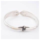 Spoon Cuff Bracelet Silver Plate - England Marked Floral End Caps Open Cuff Spoon Cuff Bracelet Silver Plate - England Marked Floral End Caps Open Cuff