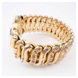 Italian Gold-Tone Bracelet with Green Gemstone Bezel - Vintage Engraved Italian Gold-Tone Bracelet with Green Gemstone Bezel - Vintage Engraved