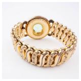 Italian Gold-Tone Bracelet with Green Gemstone Bezel - Vintage Engraved Italian Gold-Tone Bracelet with Green Gemstone Bezel - Vintage Engraved