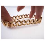 Italian Gold-Tone Bracelet with Green Gemstone Bezel - Vintage Engraved Italian Gold-Tone Bracelet with Green Gemstone Bezel - Vintage Engraved