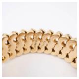 Italian Gold-Tone Bracelet with Green Gemstone Bezel - Vintage Engraved Italian Gold-Tone Bracelet with Green Gemstone Bezel - Vintage Engraved