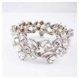 Crystal Rhinestone Bracelet - Silver Tone, Statement Cocktail Jewelry Crystal Rhinestone Bracelet - Silver Tone, Statement Cocktail Jewelry