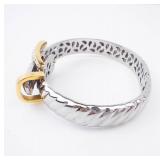 Two-Tone Stainless Steel Bracelet with Gold-Tone Belt Buckle Clasp & Pave Accents Two-Tone Stainless Steel Bracelet with Gold-Tone Belt Buckle Clasp & Pave Accents