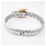 Two-Tone Stainless Steel Bracelet with Gold-Tone Belt Buckle Clasp & Pave Accents Two-Tone Stainless Steel Bracelet with Gold-Tone Belt Buckle Clasp & Pave Accents