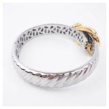 Two-Tone Stainless Steel Bracelet with Gold-Tone Belt Buckle Clasp & Pave Accents Two-Tone Stainless Steel Bracelet with Gold-Tone Belt Buckle Clasp & Pave Accents