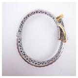 Two-Tone Stainless Steel Bracelet with Gold-Tone Belt Buckle Clasp & Pave Accents Two-Tone Stainless Steel Bracelet with Gold-Tone Belt Buckle Clasp & Pave Accents