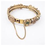 Vintage Gold-Tone Multi-Stone Hinged Bangle Bracelet with Pearl Accents Vintage Gold-Tone Multi-Stone Hinged Bangle Bracelet with Pearl Accents