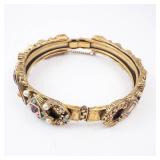 Vintage Gold-Tone Multi-Stone Hinged Bangle Bracelet with Pearl Accents Vintage Gold-Tone Multi-Stone Hinged Bangle Bracelet with Pearl Accents