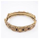 Vintage Gold-Tone Multi-Stone Hinged Bangle Bracelet with Pearl Accents Vintage Gold-Tone Multi-Stone Hinged Bangle Bracelet with Pearl Accents
