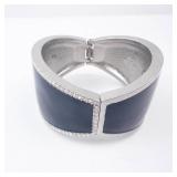 Cuff Bracelet - Black Enamel with Pavé Crystals, Silver Tone Cuff Bracelet - Black Enamel with Pavé Crystals, Silver Tone