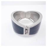 Cuff Bracelet - Black Enamel with Pavé Crystals, Silver Tone Cuff Bracelet - Black Enamel with Pavé Crystals, Silver Tone