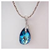 Sterling Silver Blue Crystal Teardrop Necklace Sterling Silver Blue Crystal Teardrop Necklace