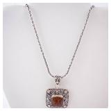 Amber Pendant in Sterling Silver with 18K Accents on Rope Chain Amber Pendant in Sterling Silver with 18K Accents on Rope Chain