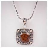 Amber Pendant in Sterling Silver with 18K Accents on Rope Chain Amber Pendant in Sterling Silver with 18K Accents on Rope Chain