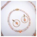 Pink Shell & Coral Necklace, Bracelet & Hoop Earrings - 3-Piece Set Pink Shell & Coral Necklace, Bracelet & Hoop Earrings - 3-Piece Set