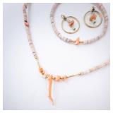 Pink Shell & Coral Necklace, Bracelet & Hoop Earrings - 3-Piece Set Pink Shell & Coral Necklace, Bracelet & Hoop Earrings - 3-Piece Set