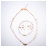 Pink Shell & Coral Necklace, Bracelet & Hoop Earrings - 3-Piece Set Pink Shell & Coral Necklace, Bracelet & Hoop Earrings - 3-Piece Set