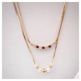 Gold-Tone Layered Necklaces - Gemstone Arc & Pearl Bead Set (Lot of 2) Gold-Tone Layered Necklaces - Gemstone Arc & Pearl Bead Set (Lot of 2)