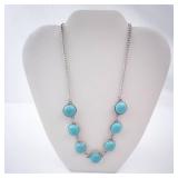 Turquoise Disc Necklace - Silver Tone Chain with Round Cabochons Turquoise Disc Necklace - Silver Tone Chain with Round Cabochons