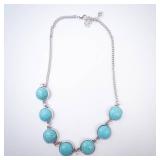 Turquoise Disc Necklace - Silver Tone Chain with Round Cabochons Turquoise Disc Necklace - Silver Tone Chain with Round Cabochons