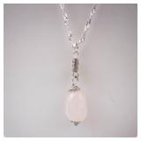 Pink Quartz Pendant Necklace - Silver Chain Pink Quartz Pendant Necklace - Silver Chain