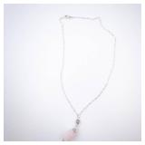 Pink Quartz Pendant Necklace - Silver Chain Pink Quartz Pendant Necklace - Silver Chain