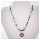 Hematite Bead Flower Pendant Necklace Hematite Bead Flower Pendant Necklace