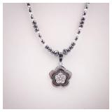 Hematite Bead Flower Pendant Necklace Hematite Bead Flower Pendant Necklace