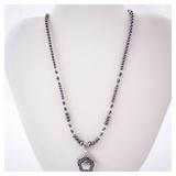 Hematite Bead Flower Pendant Necklace Hematite Bead Flower Pendant Necklace
